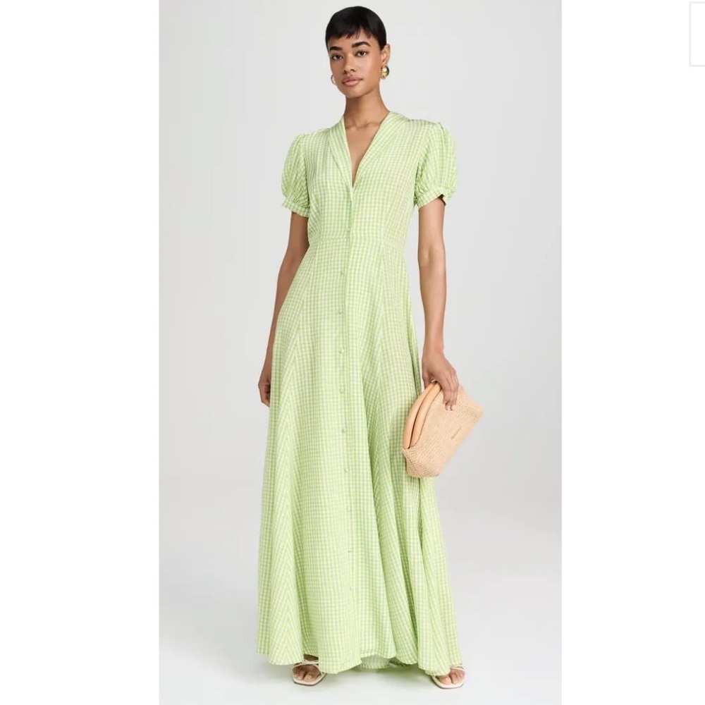 Caroline Constas Gingham Maxi Silk Dress in Pistachio